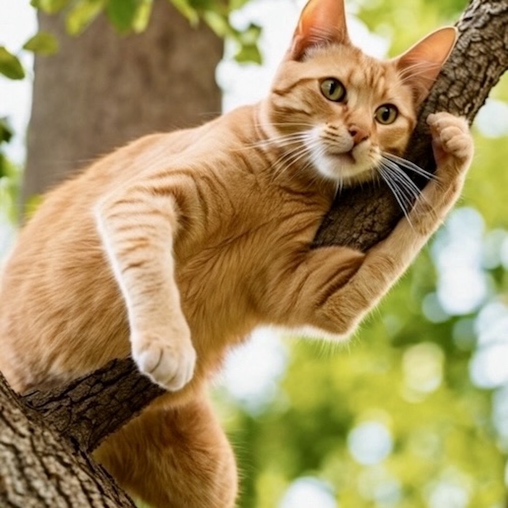 Ginger cat on oak cat tree